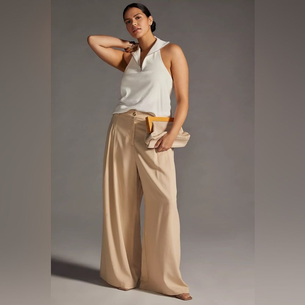 NWT Anthropologie Amadi Pleated Wide Leg Trousers Pants Size XL Petite